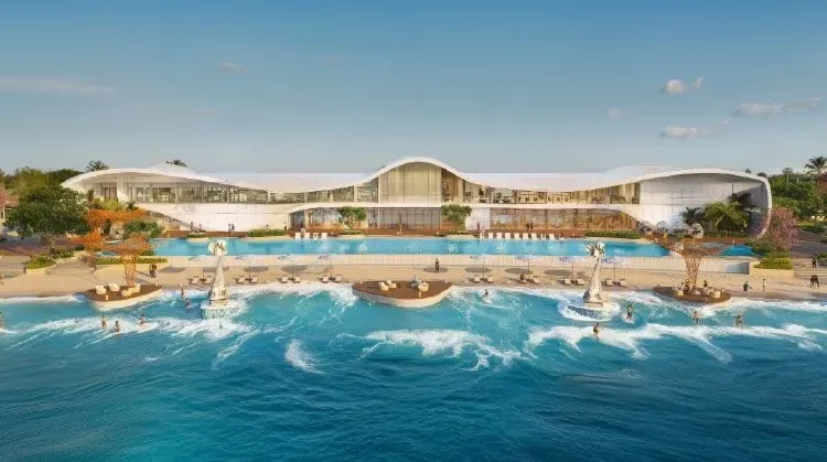 Artist's impression of the 28,000 sq ft Marina Clubhouse with infinity pool and wave pool